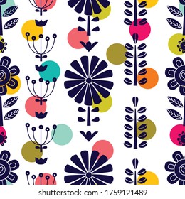 Blue flowers in Scandinavian style. Summer motive. Vector seamless pattern.