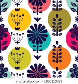 Blue flowers in Scandinavian style. Summer motive. Vector seamless pattern.