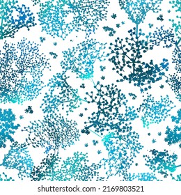 Flores azules. El fondo es impecable. Ilustración del vector. impresión de la tendencia de textura para textiles y papel pintado.