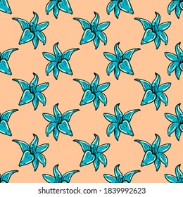 Blue flowers ,seamless pattern on beige background.