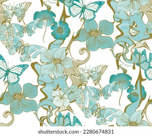 Blue flowers. Seamless pattern. Suitable for fabric, wrapping paper and the like.