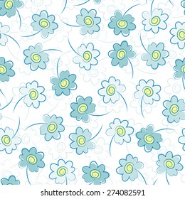 Blue flowers seamless pattern. Summer floral background.