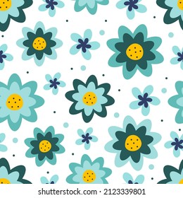 
Las flores azules parecen un patrón sin precedentes. Estilo de caricatura.
