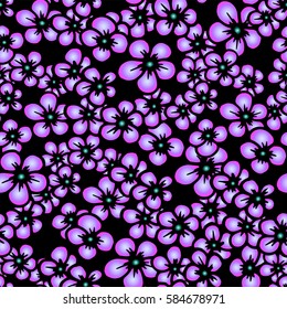 Blue flowers spring cool seamless pattern. Hand-drawn sketch cute little flowers. Soft pastel colors, perfect backdrop for greeting or invitation card, wedding decorations or textile design.