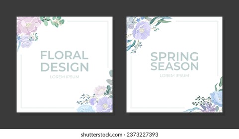 Blue Flowers Spring Season Design with Blooming Flora Composition Vector Template