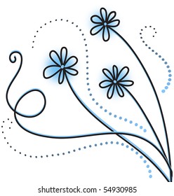 blue flowers with swirls