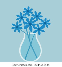 blue flowers in the vase