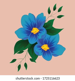 Blue flowers vector design bouquet. Wedding seasonal flowers.Floral border composition.All elements are isolated and editable.