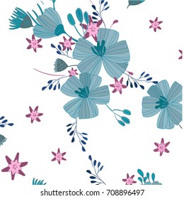 blue flowers vector illustration, greeting card, invitation, wallpaper, seamless pattern