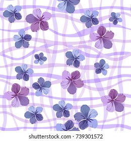 Blue flowers Vector seamless background wavy strip,on white