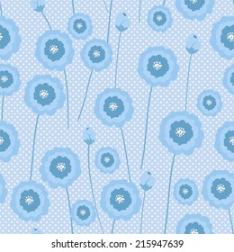 Blue flowers - vector seamless pattern