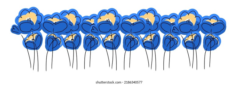 Blue flowers.Hand drawn flowers. Banner, brochure, poster, website, card. T-shirt design. Vector illustration. Ukrainian flowers. 