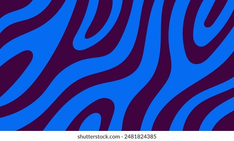 Blue Flowing Background with Bending Wavy Texture. Modern social media template with curvy abstract shapes and stripes. 1920x1080 ratio. Vector illustration,