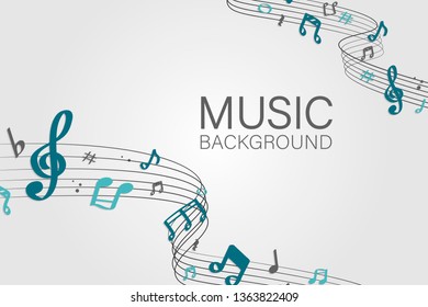 Blue flowing music notes on white background vector