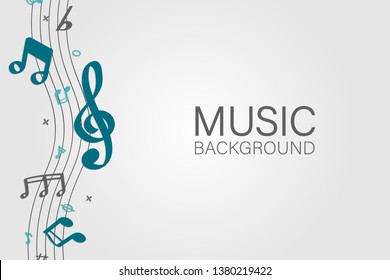 Blue flowing music notes on white background vector