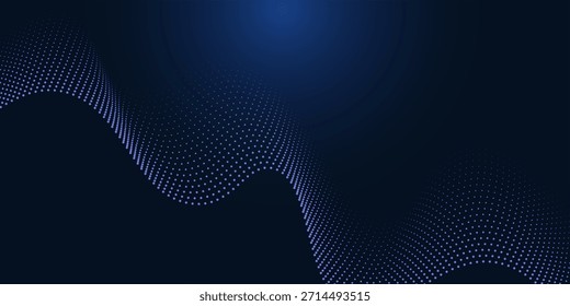 Blue flowing wave particles background, futuristic glowing particles technology background, 3d render wave line dot abstract, Big data technology background, cyberspace technology concept