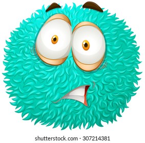 Blue fluffy ball with scared face illustration