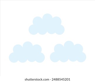 Blue fluffy clouds in bubble shapes on a white background. Cumulus icons. Weather forecast realistic symbols vector set.