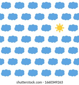 Blue fluffy clouds on spring blue sky in cartoon style for background or wallpaper design