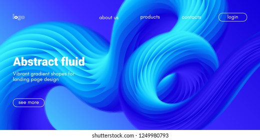 Blue Fluid Background. Landing Page Template with Wave Liquid Shape in Movement. 3d Banner, Abstract Wallpaper, Fluid Design with Glow Effect. Dynamic Gradient Poster, Vibrant Fluid Background for Web