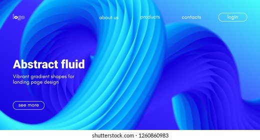 Blue Fluid Background. Landing Page Template with Wave Liquid Shape in Movement. 3d Banner, Abstract Wallpaper, Fluid Design with Glow Effect. Dynamic Gradient Poster, Vibrant Fluid Background for Web