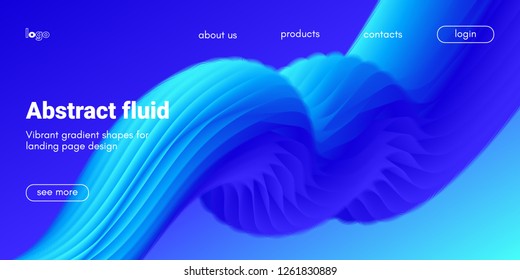 Blue Fluid Background. Landing Page Template with Wave Liquid Shape in Movement. 3d Banner, Abstract Wallpaper, Fluid Design with Glow Effect. Dynamic Gradient Poster, Vibrant Fluid Background for Web