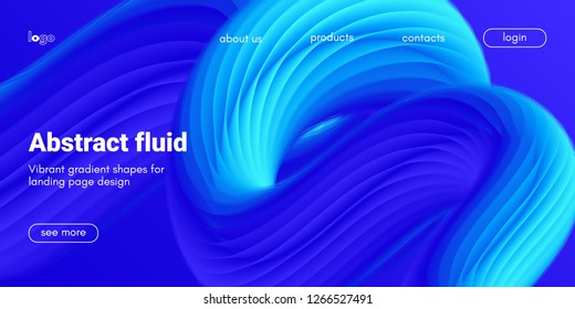 Blue Fluid Background. Landing Page Template with Wave Liquid Shape in Movement. 3d Banner, Abstract Wallpaper, Fluid Design with Glow Effect. Dynamic Gradient Poster, Vibrant Fluid Background for Web