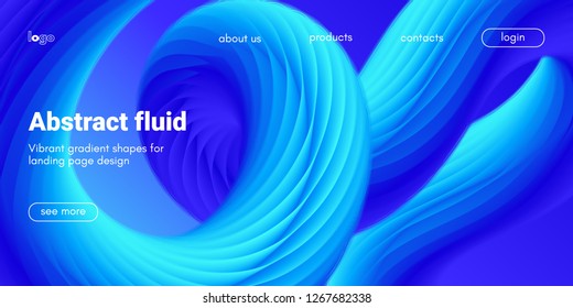 Blue Fluid Background. Landing Page Template with Wave Liquid Shape in Movement. 3d Banner, Abstract Wallpaper, Fluid Design with Glow Effect. Dynamic Gradient Poster, Vibrant Fluid Background for Web