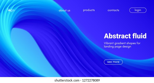 Blue Fluid Background. Landing Page Template with Wave Liquid Shape in Movement. 3d Banner, Abstract Wallpaper, Fluid Design with Glow Effect. Dynamic Gradient Poster, Vibrant Fluid Background for Web