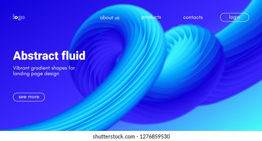 Blue Fluid Background. Landing Page Template with Wave Liquid Shape in Movement. 3d Banner, Abstract Wallpaper, Fluid Design with Glow Effect. Dynamic Gradient Poster, Vibrant Fluid Background for Web