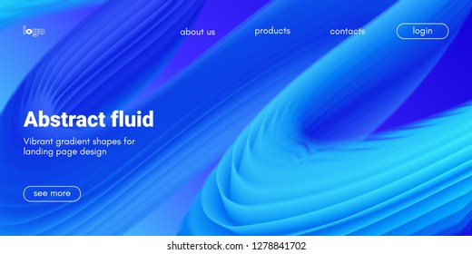 Blue Fluid Background. Landing Page Template with Wave Liquid Shape in Movement. 3d Banner, Abstract Wallpaper, Fluid Design with Glow Effect. Dynamic Gradient Poster, Vibrant Fluid Background for Web