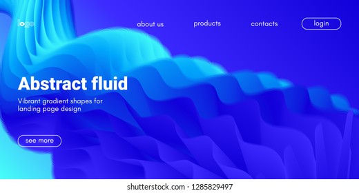 Blue Fluid Background. Landing Page Template with Wave Liquid Shape in Movement. 3d Banner, Abstract Wallpaper, Fluid Design with Glow Effect. Dynamic Gradient Poster, Vibrant Fluid Background for Web