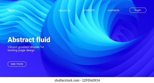 Blue Fluid Background. Landing Page Template with Wave Liquid Shape in Movement. 3d Banner, Abstract Wallpaper, Fluid Design with Glow Effect. Dynamic Gradient Poster, Vibrant Fluid Background for Web