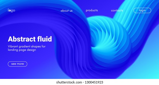 Blue Fluid Background. Landing Page Template with Wave Liquid Shape in Movement. 3d Banner, Abstract Wallpaper, Fluid Design with Glow Effect. Dynamic Gradient Poster, Vibrant Fluid Background for Web