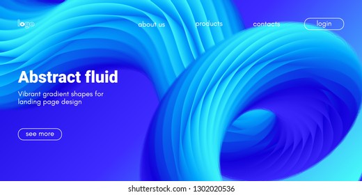 Blue Fluid Background. Landing Page Template with Wave Liquid Shape in Movement. 3d Banner, Abstract Wallpaper, Fluid Design with Glow Effect. Dynamic Gradient Poster, Vibrant Fluid Background for Web