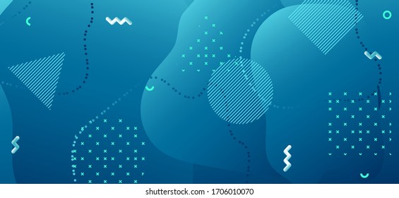 Blue Fluid Banner. Business Liquid Presentation. Abstract Geometric Template. Gradient Graphic Texture. Modern Fluid Design. Creative Wave Presentation. Abstract Memphis Ornament. Fluid Shapes.