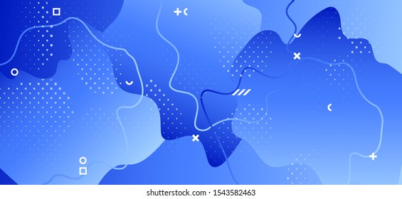 Blue Fluid Banner. Modern Liquid Illustration. Abstract Memphis Ornament. Gradient Graphic Artwork. Trendy Fluid Shapes. Creative Wave Background. Abstract Memphis Brochure. Fluid Poster.