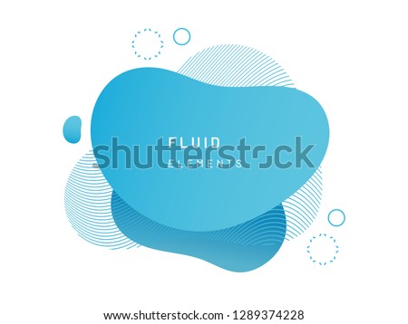 Blue fluid blob for card background. Azure liquid stain in dynamic color. Free geometrical shape for flyer. Cerulean aqua blotch with wavy lines. Abstract gradient banner template