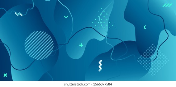Blue Fluid Design. Creative Wave Illustration. Abstract Memphis Template. Gradient Graphic Pattern. Minimal Fluid Banner. Modern Wave Background. Abstract Geometric Template. Fluid Poster.