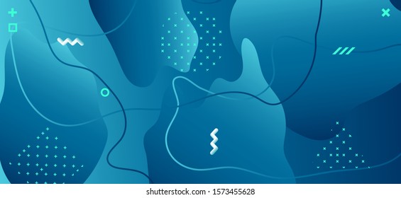 Blue Fluid Design. Modern Liquid Illustration. Abstract Memphis Brochure. Gradient Vector Artwork. Trendy Fluid Banner. Creative Liquid Presentation. Abstract Geometric Brochure. Fluid Poster.