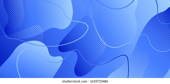 Blue Fluid Design. Modern Wave Presentation. Abstract Memphis Template. Gradient Vector Texture. Creative Fluid Banner. Trendy Liquid Illustration. Abstract Memphis Ornament. Fluid Shapes.