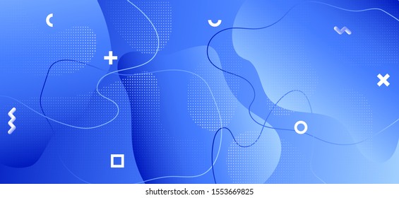 Blue Fluid Design. Trendy Wave Presentation. Abstract Geometric Ornament. Gradient Graphic Pattern. Business Fluid Banner. Modern Liquid Background. Abstract Memphis Ornament. Fluid Shapes.