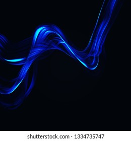 
Blue fluid flow. Abstract wave background on black.