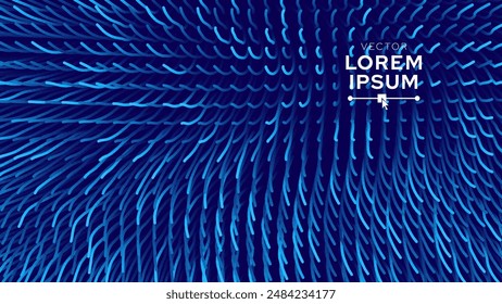 Blue Fluid Lines Abstract Vector Colorful Flow Field Visualization of Forces. Magnetic or Gravitational Fluctuations Chart. Science Background with a Matrix of Lines. Vector Illustration.