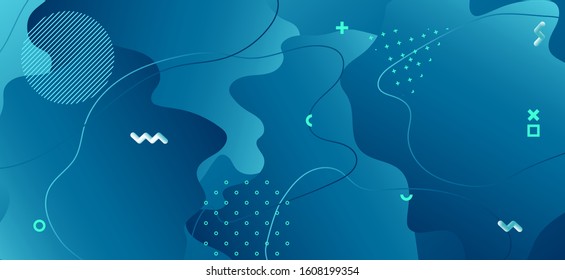 Blue Fluid Poster. Creative Wave Presentation. Abstract Memphis Ornament. Gradient Graphic Artwork. Trendy Fluid Banner. Business Wave Illustration. Abstract Memphis Brochure. Fluid Shapes.