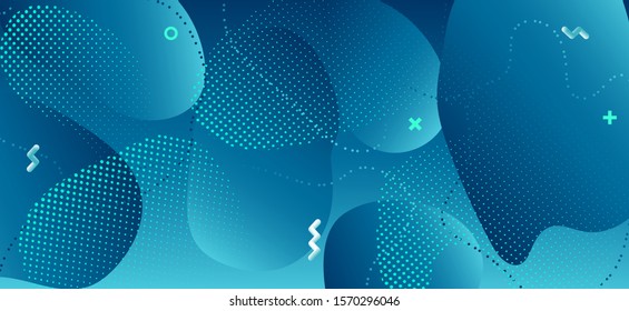 Blue Fluid Shapes. Business Wave Illustration. Abstract Memphis Brochure. Gradient Vector Texture. Creative Fluid Design. Modern Wave Background. Abstract Geometric Brochure. Fluid Poster.