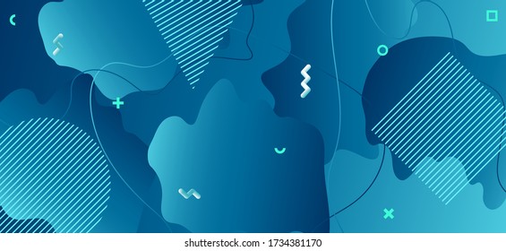Blue Fluid Shapes. Business Wave Background. Abstract Memphis Ornament. Gradient Graphic Artwork. Minimal Fluid Poster. Modern Wave Illustration. Abstract Memphis Template. Fluid Design.