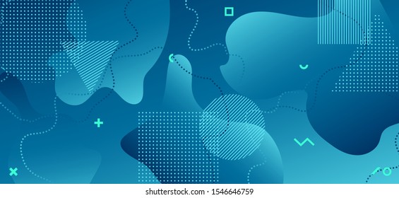 Blue Fluid Shapes. Modern Liquid Background. Abstract Geometric Brochure. Gradient Graphic Texture. Minimal Fluid Design. Trendy Wave Presentation. Abstract Memphis Ornament. Fluid Banner.