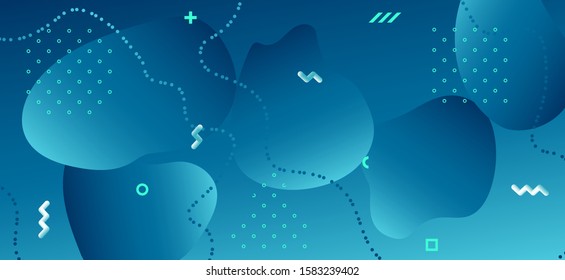 Blue Fluid Shapes. Modern Wave Illustration. Abstract Memphis Brochure 