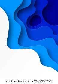 Blue fluid shapes in paper cut style. Abstract banner background